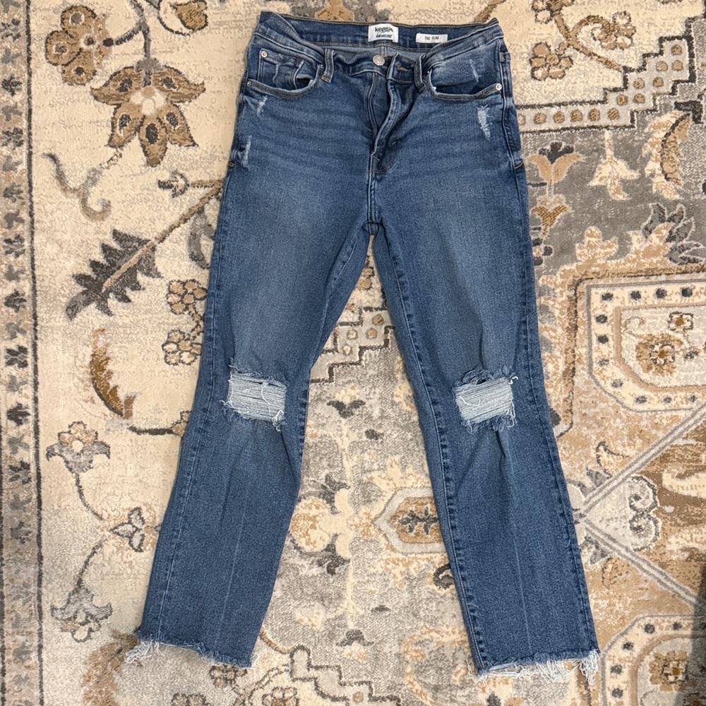 Madewell Straight Leg Blue Jeans with Distressed Knees